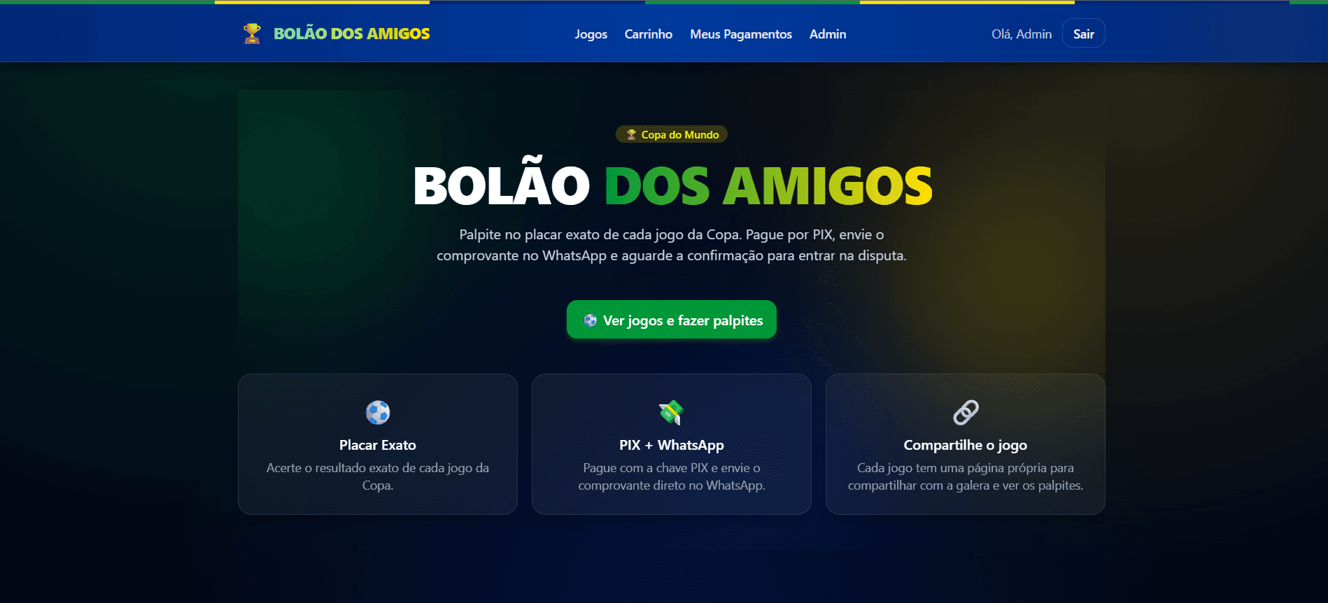 Captura de tela 1 do sistema Bolão dos Amigos